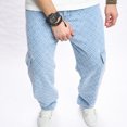 thumbnail image 5 of Men's and Big Men's Leg Baggy Jeans Light Blue Jeans Applique Cloth Zipper Wash Elastic Trend Outdoors Trousers Jeans for Men Light Blue3 2XL, 5 of 8