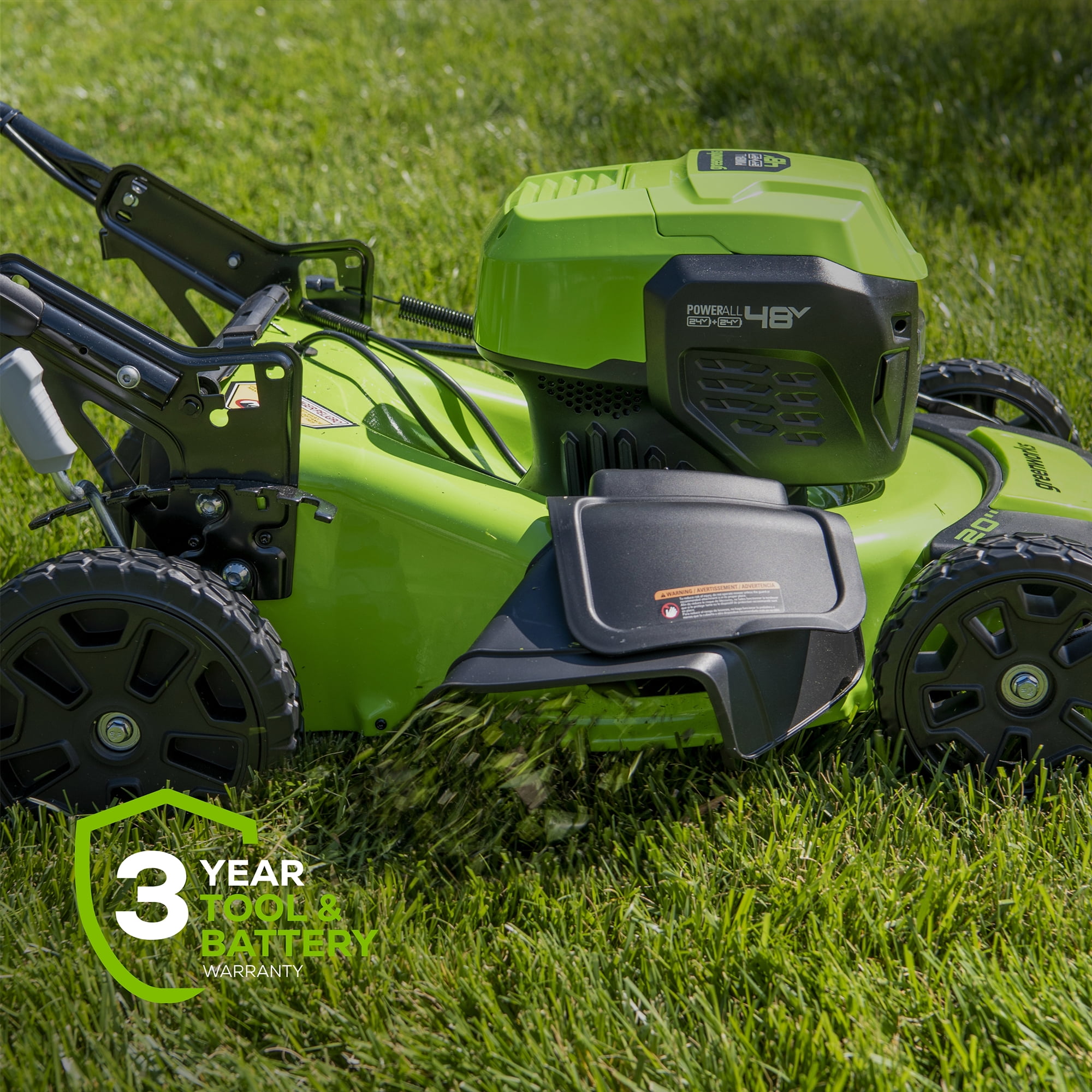 Greenworks 48V (24V x 2) 20" Brushless Battery-Powered Lawn Mower + Two (2) 4.0Ah USB Batteries and Charger