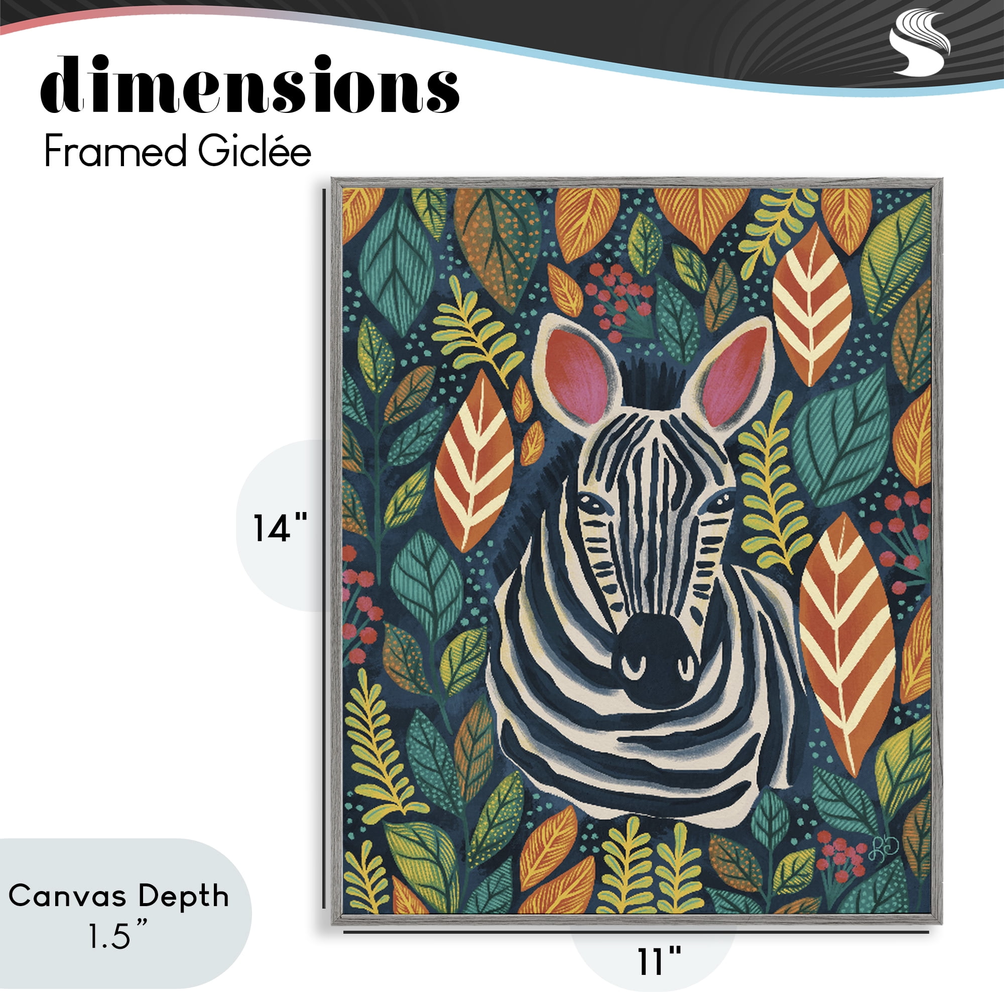 Stupell Industries Exotic Leaf Pattern Zebra Gray Framed Giclee Art, design by Lisa R Dumm