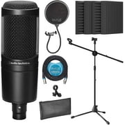 Audio-Technica AT2020 Cardioid Condenser Microphone for Vocals, Podcasting, Livestreaming for Bundle with Blucoil 20-FT Balanced XLR Cable, Pop Filter, Adjustable Mic Stand, and 4x 12" Acoustic Wedges