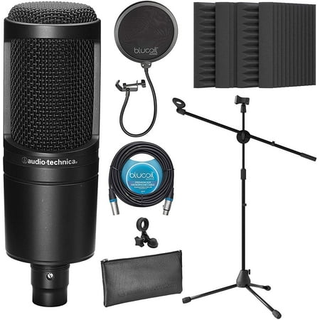 Audio-Technica AT2020 Cardioid Condenser Microphone for Vocals, Podcasting, Livestreaming for Bundle with Blucoil 20-FT Balanced XLR Cable, Pop Filter, Adjustable Mic Stand, and 4x 12" Acoustic Wedges