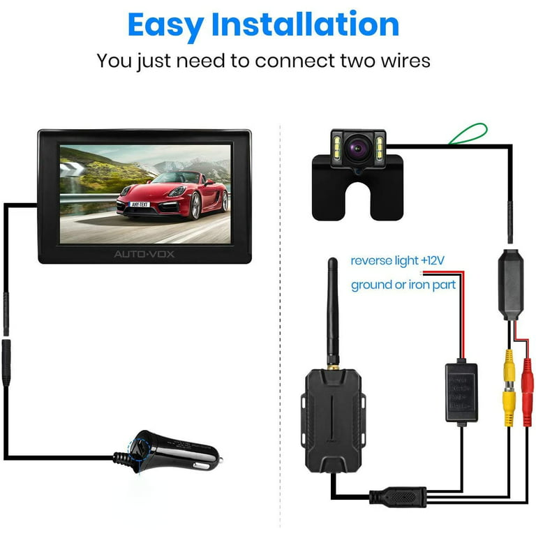 AUTO-VOX M1W Wireless Backup Camera with Stable Signal, Car Back Up Camera  Systems with Super Night Vision (6 LEDs) HD Monitor Reverse Camera for