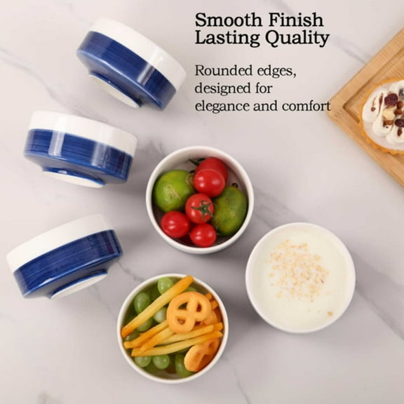 10 OZ Blue & White Striped Ceramic Bowls Set Of 4 - Microwave & Dishwasher Safe Multi - Use For Cereal Soup Ramen Oatmeal Fruit Salad Rice In Kitchen