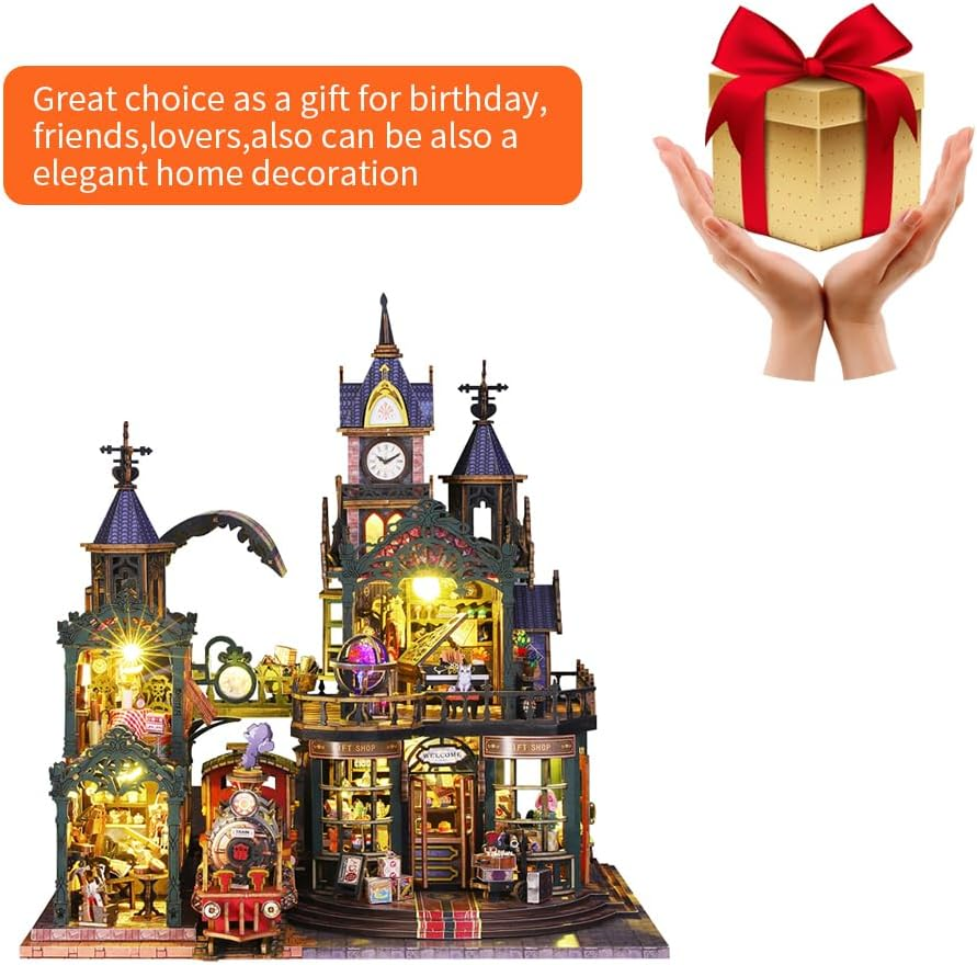 DIY Miniature House Kit Vintage Steam Train Building Model Tiny Home Kit with Music Mini House Build Craft Kits for Adults Home Decor Creative Gift for Family/Friends