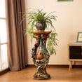 thumbnail image 2 of 32.68'' Vintage Peacock Decorative Pedestal Stand, Resin Faux Wood Carved Display Column,Artistic Plant Stand & Accent Table for Vases,Sculptures and Home Decor in Living Room & Entryway,Brown, 2 of 8