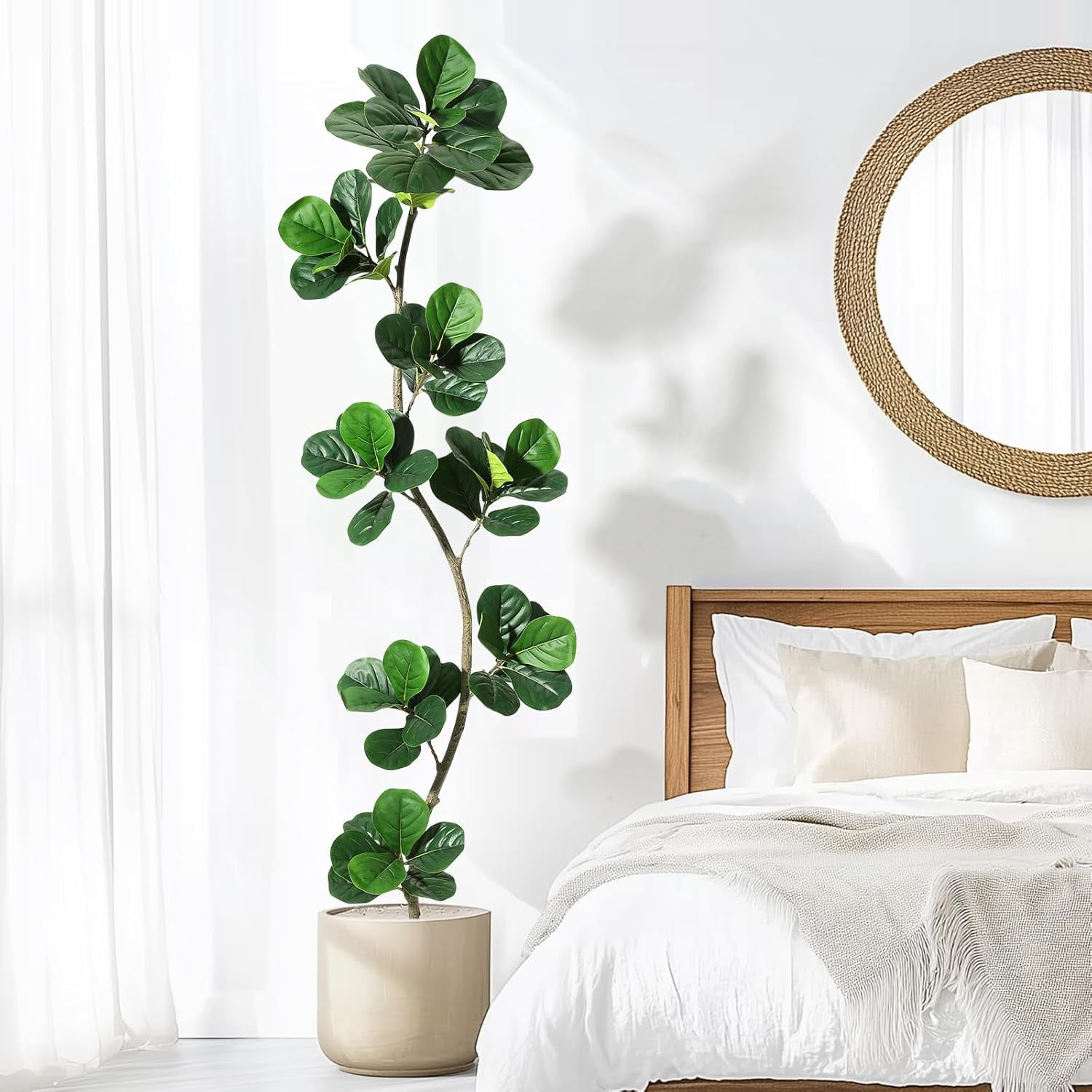 Artificial Fiddle Leaf Fig Tree - 7 ft Fake Plant with Black Nursery Planter, Large Floor Plants for Home or Office Decor - Artificial Plants Indoor Outdoor, Housewarming Gift