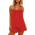 thumbnail image 4 of hoksml Women's Ruffle Trim Cami Top and Drawstring Shorts Pajama Set, 2 Piece Loungewear, 4 of 6