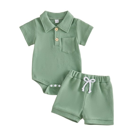 Mercatoo Newborn 0 3 6 12 18 Months Baby Boy Summer Clothes Solid Color 𝐑omper Short Sets Cute Casual Knit 2 Piece Infant Outfits