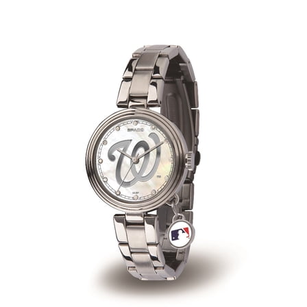 Washington Baseball Nationals Charm Watch with Mother of Pearl Dial & Stainless Steel Band