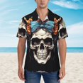 thumbnail image 4 of Daiia Bow Flower Skull Hawaiian Shirt for Men Gentle Cotton Regular Short Sleeve Casual-X-Large, 4 of 9