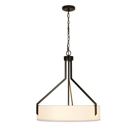 Kenroy Home Thayne 24'' Pendant Light Fixture with Off-White Fabric Drum Shade for Kitchen Table, Bathroom, Foyer, or Entryway, Black