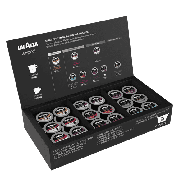 Lavazza Expert Variety Pack, Contains Light, Medium, and Dark Roast Espresso and Coffee Capsules, Compatible with Lavazza Classy Machines (36 Capsules)