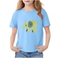 thumbnail image 2 of Avrnliq Girls Blue 100% Cotton T-Shirt Abstract Elephant Line Art Fade-Resistant Short Sleeve Crew Neck for Kids 2-13Y,Size 7-8 T, 2 of 6
