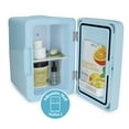 Personal 6 Can Chiller LED Lighted Mini Fridge with Mirror Door, Blue