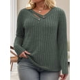 thumbnail image 4 of NISVIYA Winter Womens Plus Size Sweaters Blouses Elegant Long Sleeve Chic V Neck Pullover Green, 4 of 6