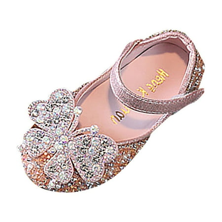 NOLDARES Girls Dress Shoes Girl Ballet Flats Ballet Flats Glitter Mary Jane Shoes Wedding Party School Shoes for Toddler Little Kid(Pink 36)