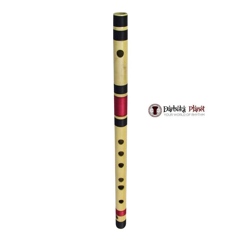 Zaza Percussion- Professional Scale D middle 17'' Inches Polished Bamboo Bansuri Flute (Indian Flute) With Carry Bag