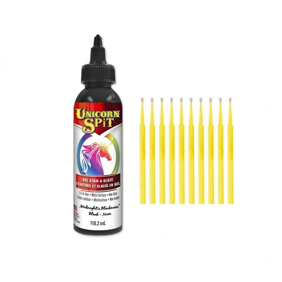 Unicorn SPiT Gel Stain & Glaze in One - 20 Complete Original & Sparkle Paint Collection with 10 TreBBies Fine Detail Sticks (4oz, Midnight's Blackness)
