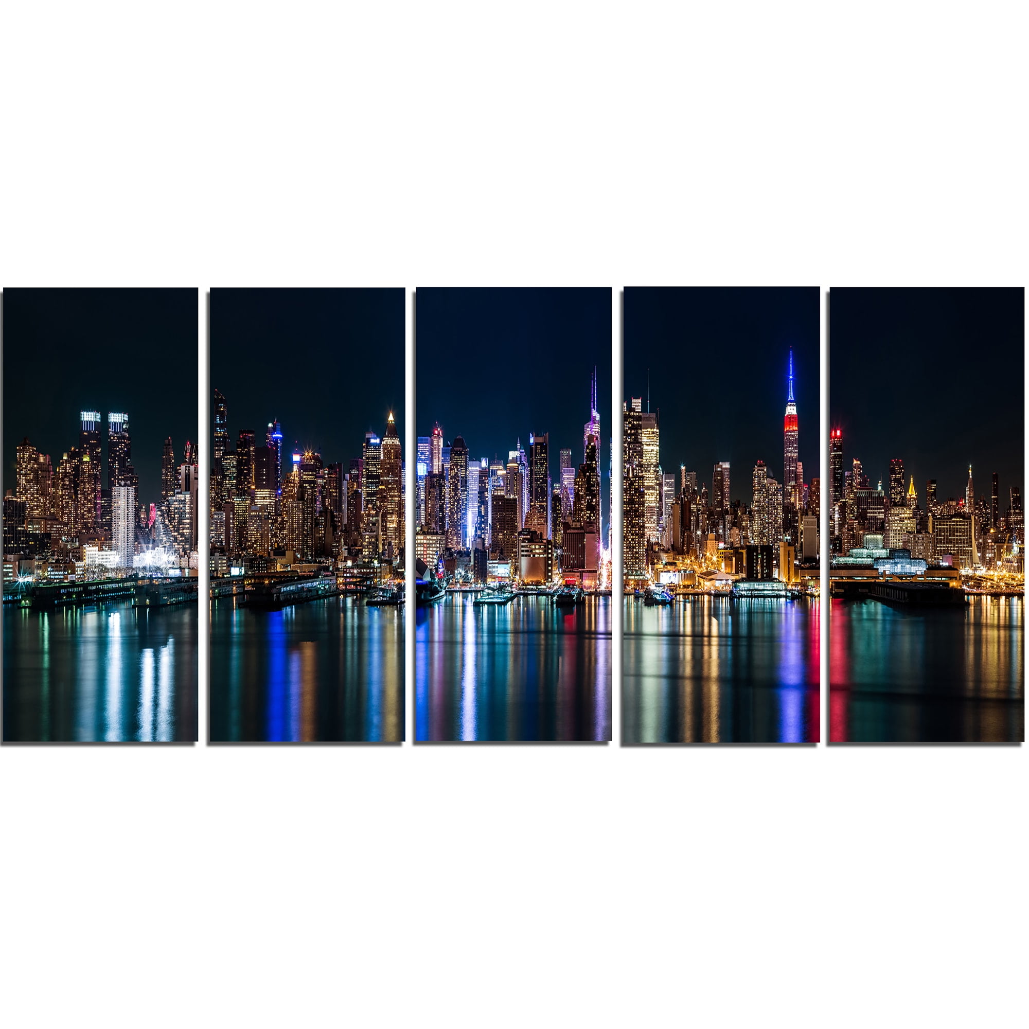 Designart 'New York Midtown Night Panorama ' Multipanel Extra Large Metal Wall Art