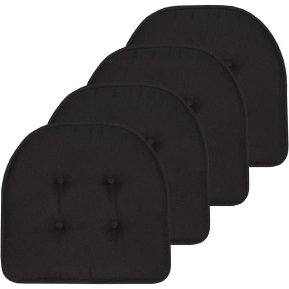 EnjinZZ Chair Cushion Memory Foam Pads Tufted Slip Non Skid Rubber Back U-Shaped 17" x 16" Seat Cover, 4 Count (Pack of 1), Black