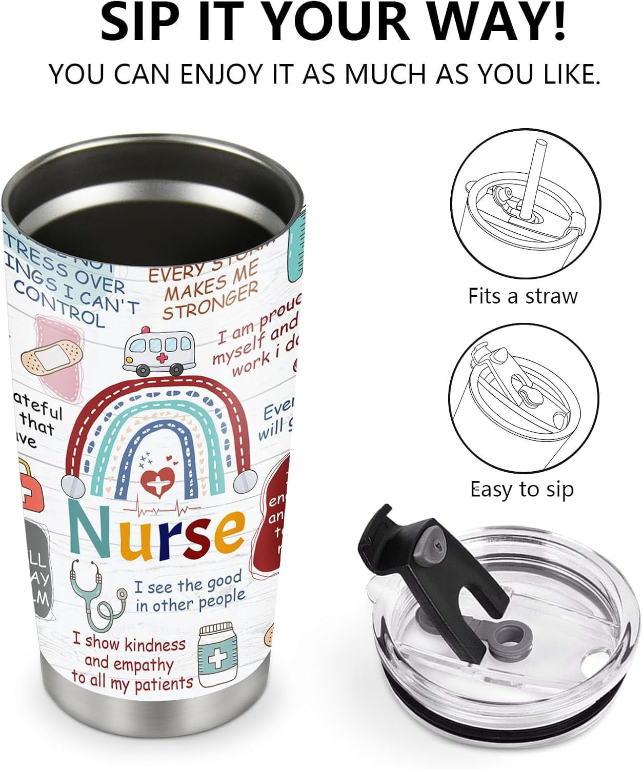 Gifts for Nurse, Coffee Tumbler for Women Nursing Student, Gift for Nurses day Birthday Christmas Thanksgiving Graduation 20oz Stainless Steel Slider Lid Insulated Office Travel Mug