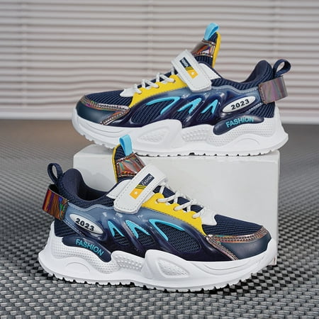 

Boys Casual Mesh Sneakers Breathable Non-slip Durable Lace-up Sports Shoes With Hook And Loop Fastener For Outdoor