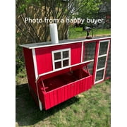 Red Wooden Chicken Coop with Run for 4-6 Chickens, Outdoor Waterproof Hen House