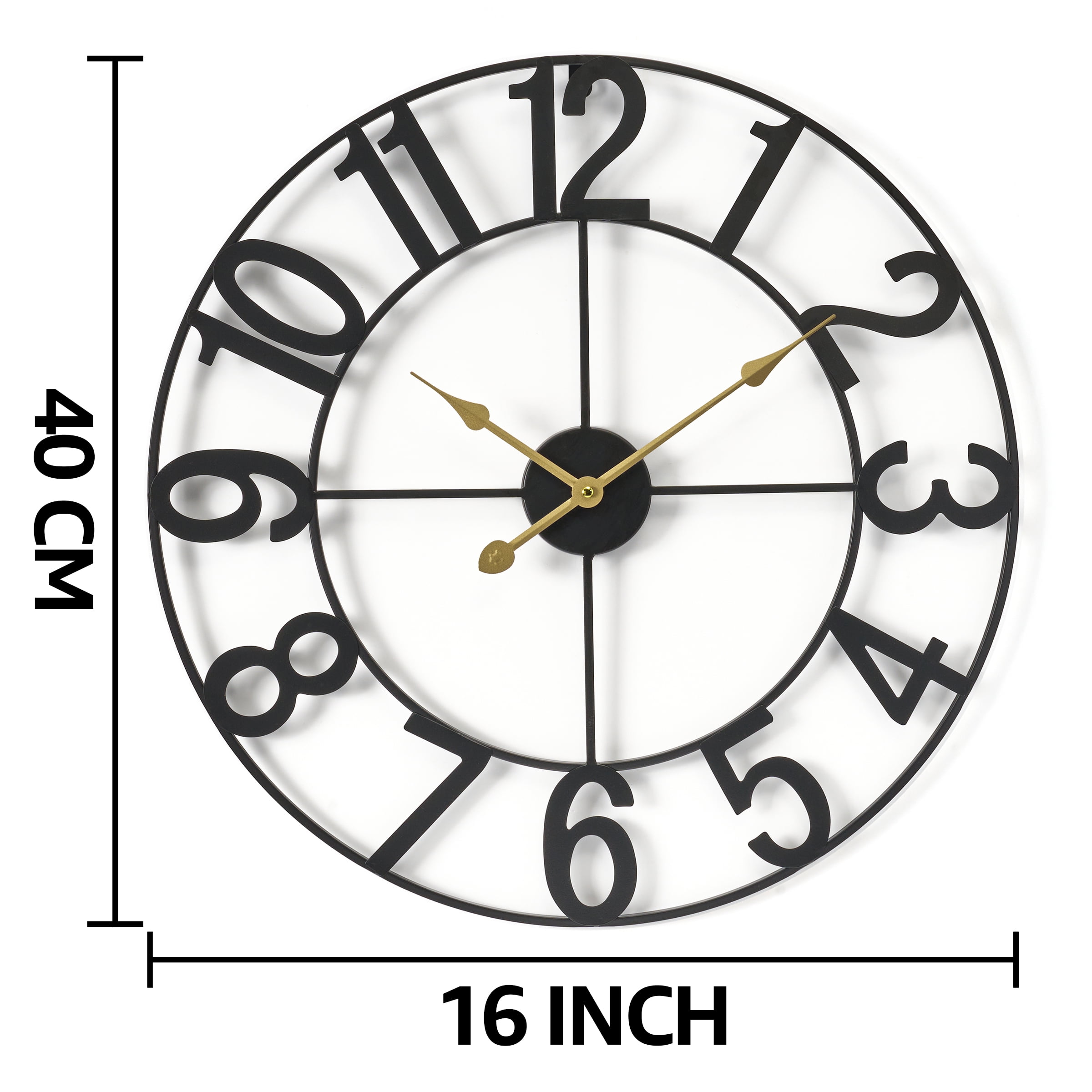 Sorbus Large Metal Numerical Wall Clock for Living Room Decor (Black, 16" Diameter)