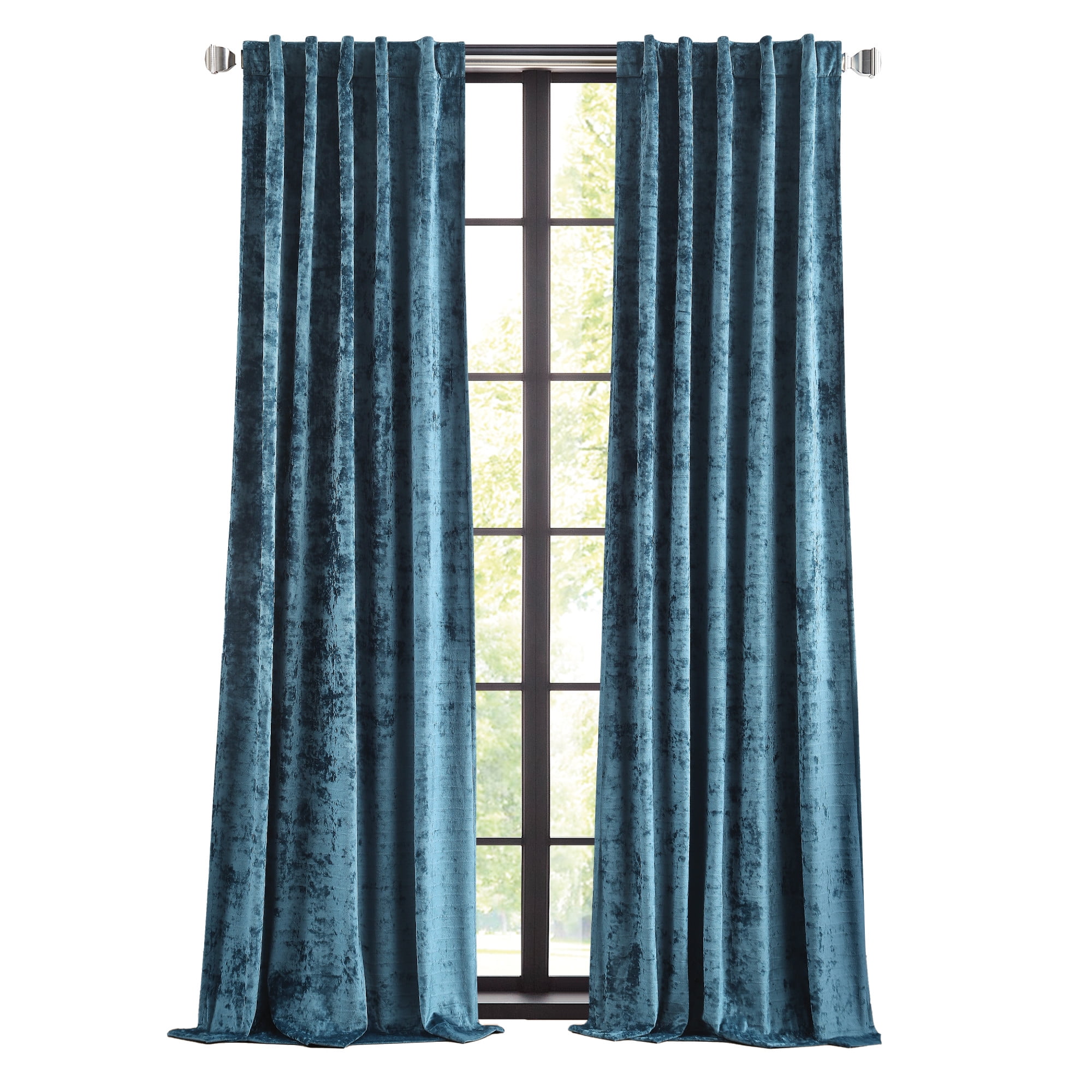 Martha Stewart Wave Embossed Velvet Curtain Panel Pair, Blue, Pole Top/Back Tab, Room Darkening, Indoor, Adult, 2 Piece Set, 37" x 84"