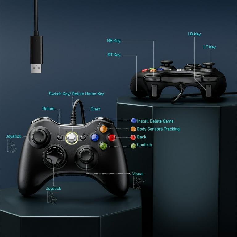 Fousixdi X-Box 360 Controller Wired, Gamepad Controller with Wired USB for Microsoft X-Box 360 & Slim Console and PC Windows XP/7/8/10, with Upgraded Joystick, Black