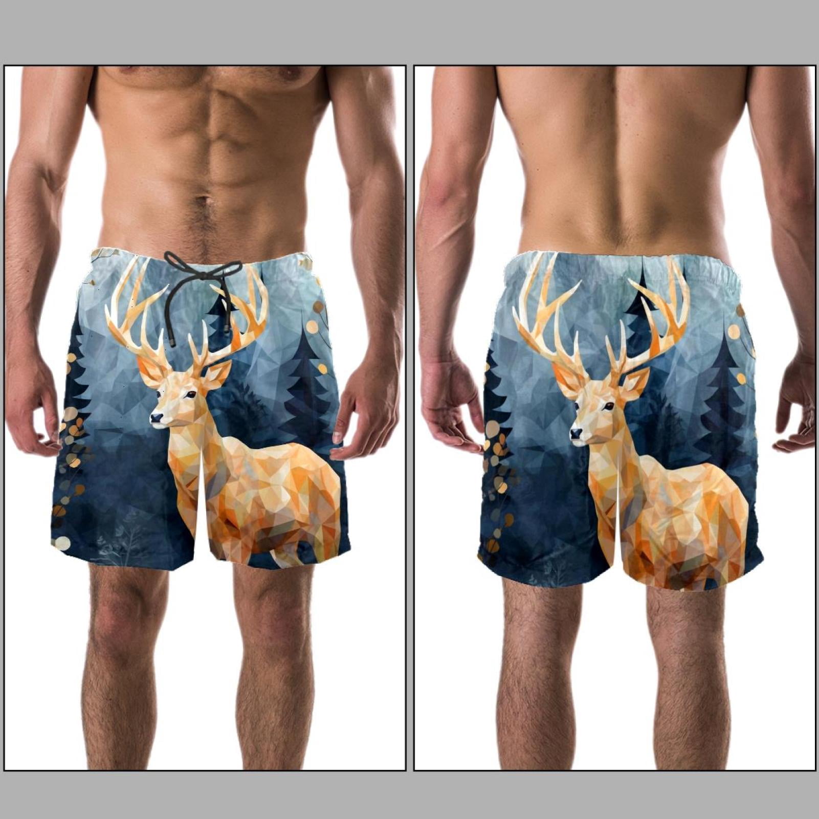 luoweisi Men's Beach Shorts Quick Dry Swim Trunks with Mesh Lining Jungle Elk M