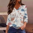 thumbnail image 3 of JoveMarine Women's V-Neck 3/4 Sleeve Floral Print Top Casual Blouse with Slit Hem Spring Fall Fashion Tunic for Daily Wear Weekend Purple Pink M, 3 of 6