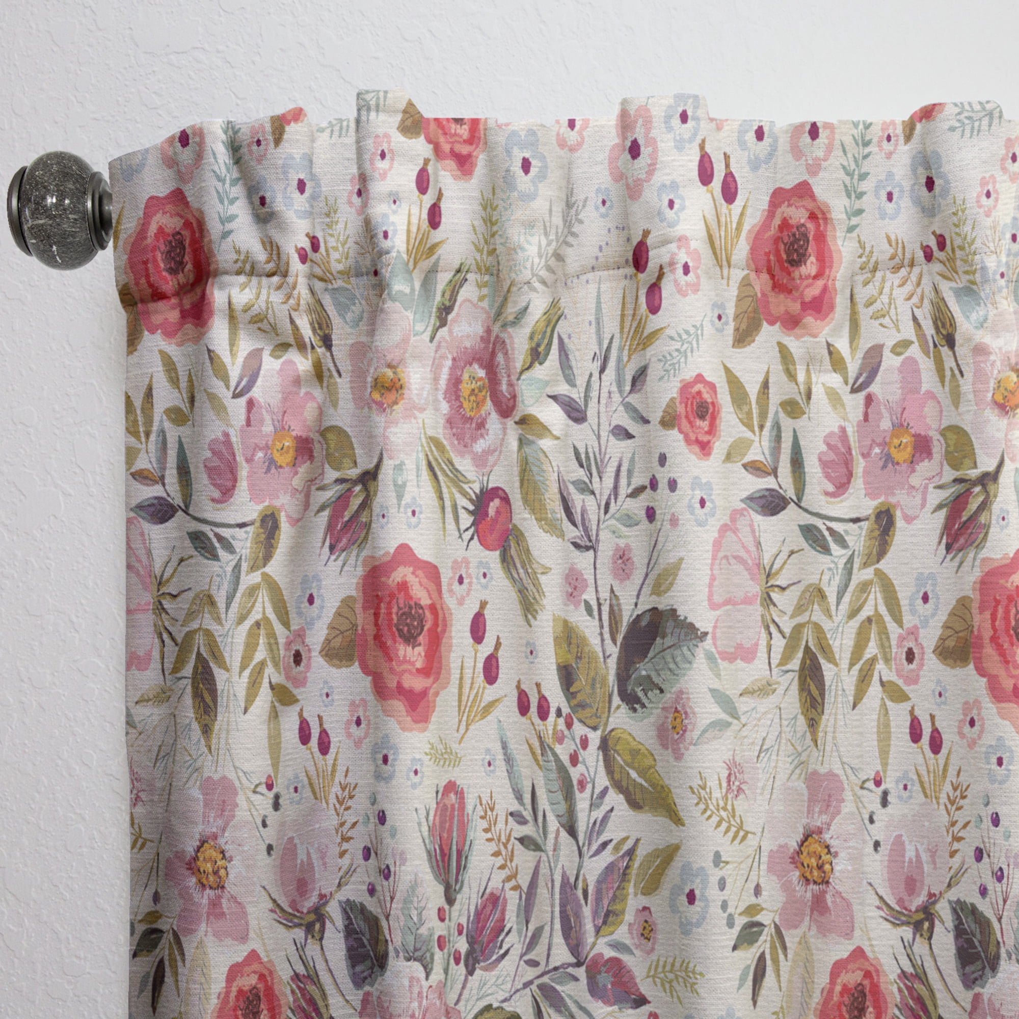 Designart 'Red Pink Vintage Flower and Leaves' Rustic Curtain Panel