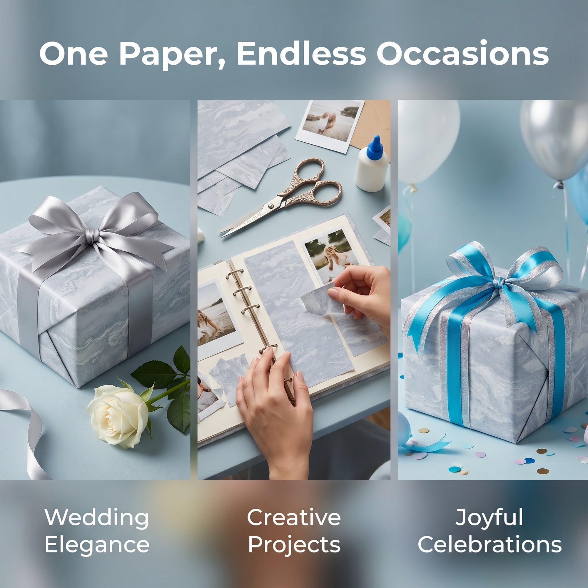 Unique Bargains Flowing Cloud Gift Wrapping Paper for Occasions Light Blue 27.6"x 19.7"
