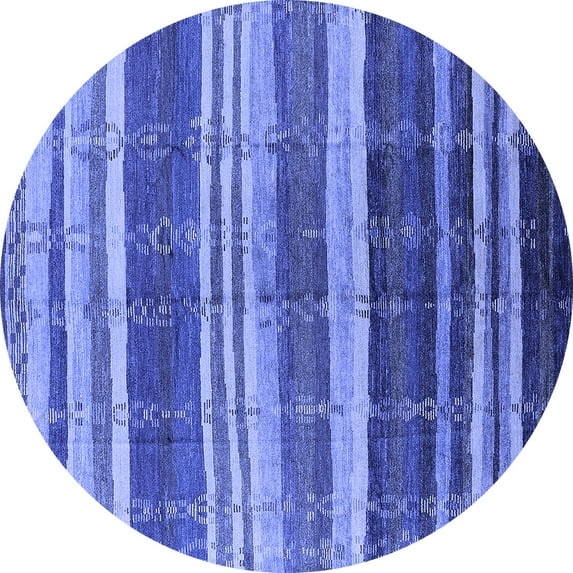 Ahgly Company Machine Washable Indoor Round Solid Blue Modern Area Rugs, 8' Round