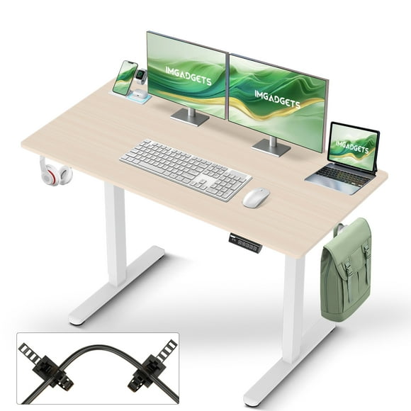 IMGadgets Standing Electric Adjustable Desk | 47'' x 24'' Large Workspace with 2 hooks | Ergonomic Sit-Stand Desk | Scratch-Resistant & Waterproof | Height Adjustable Desk for Work and Home