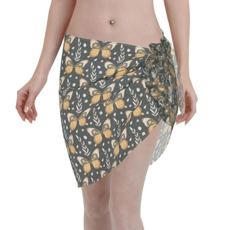 Qekee Flower Butterfly Women s Short Sarongs Cover Ups Sheer Bikini Wraps for Swimwear
