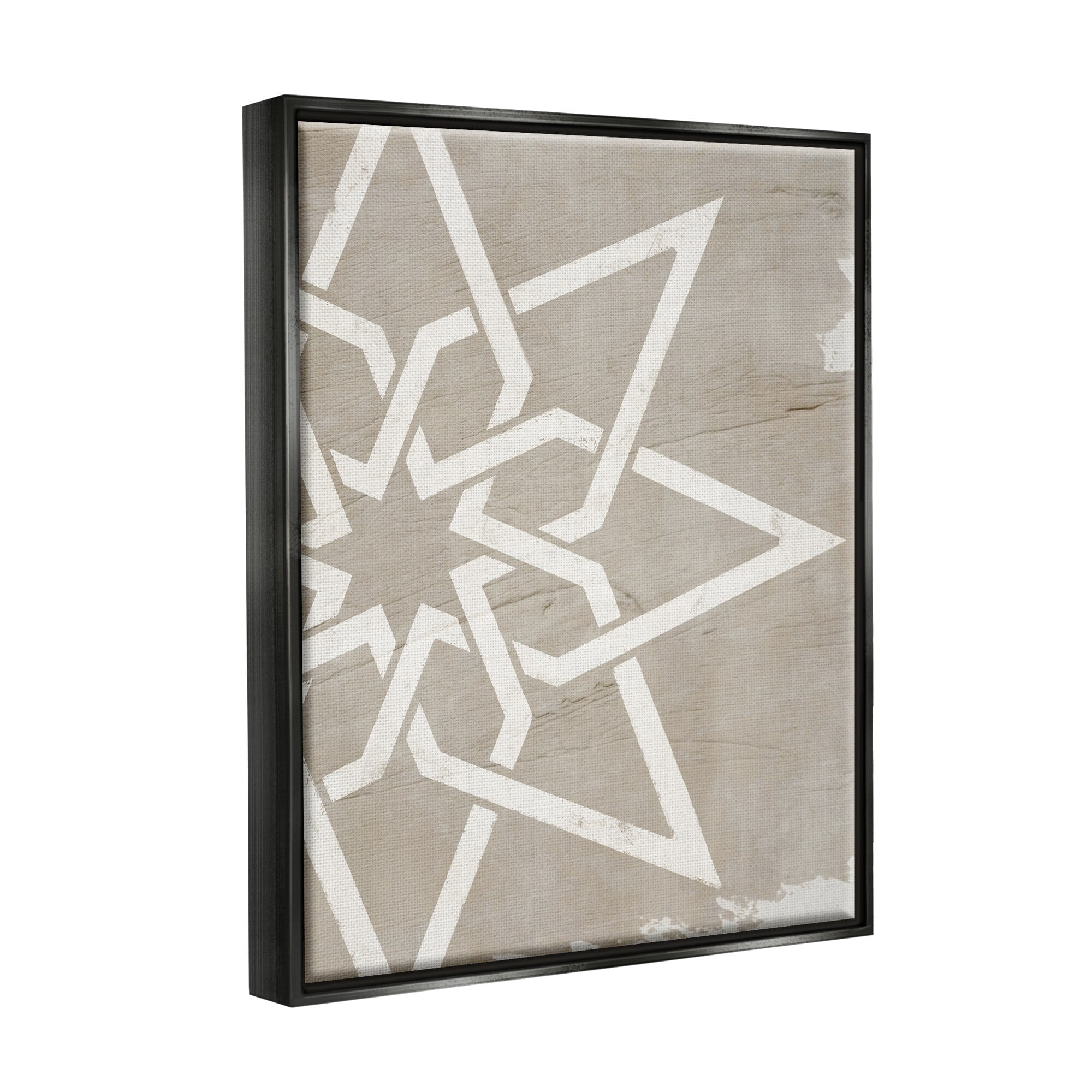 Stupell Industries Geometric Eight Point Star Distressed Grain Detail Jet Black Framed Floating Canvas Wall Art, 16x20, by Daphne Polselli