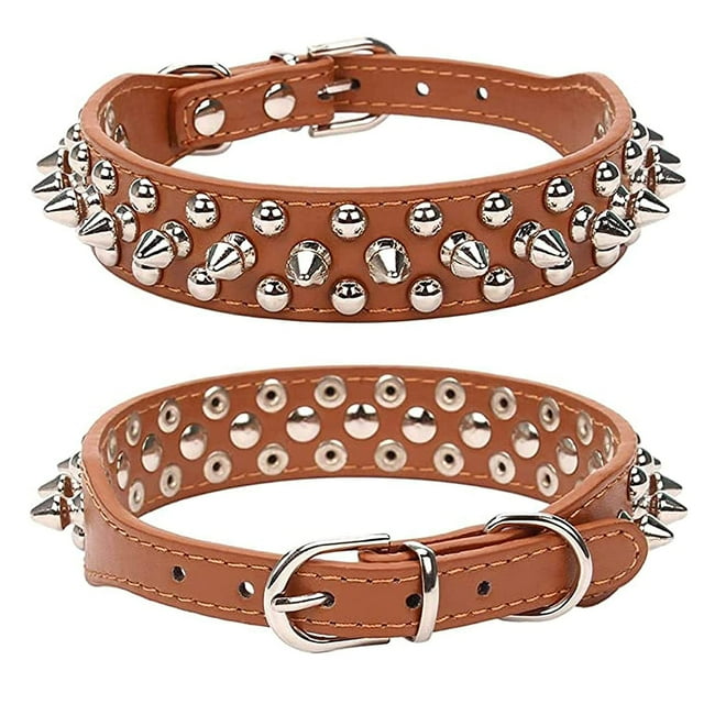 Spiked Studded Rivet Leather Dog Collar for Cats Puppy Small Medium PetsBrownXL 56*3.0CM