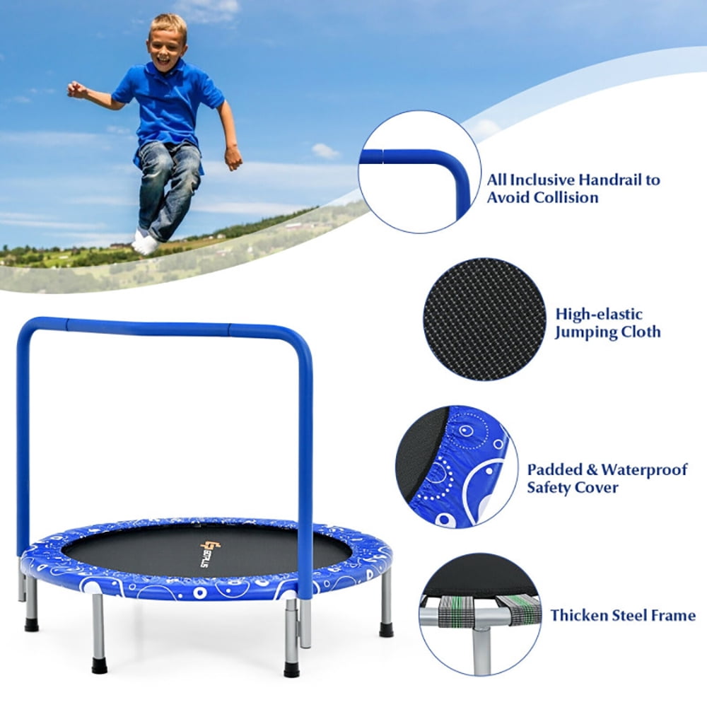 Spaco 36 Inch Kids Trampoline Mini Rebounder with Full Covered Handrail-Blue, Trampoline Outdoor, Great Mini Trampoline for Indoor/Garden Workout
