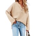 thumbnail image 1 of HSHDLDF Women's Oversized Sweaters Batwing Long Sleeve Loose V Neck Button Henley Tops Pullover Knit Jumper, 1 of 5