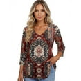 thumbnail image 4 of Women's V Neck 3/4 Sleeve Tunic Tops for Leggings Casual Dressy T-Shirts Blouses Wine M, 4 of 4