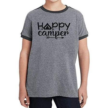 

7 ate 9 Apparel Kids Happy Camper Tent Grey Retro Ringer Tee