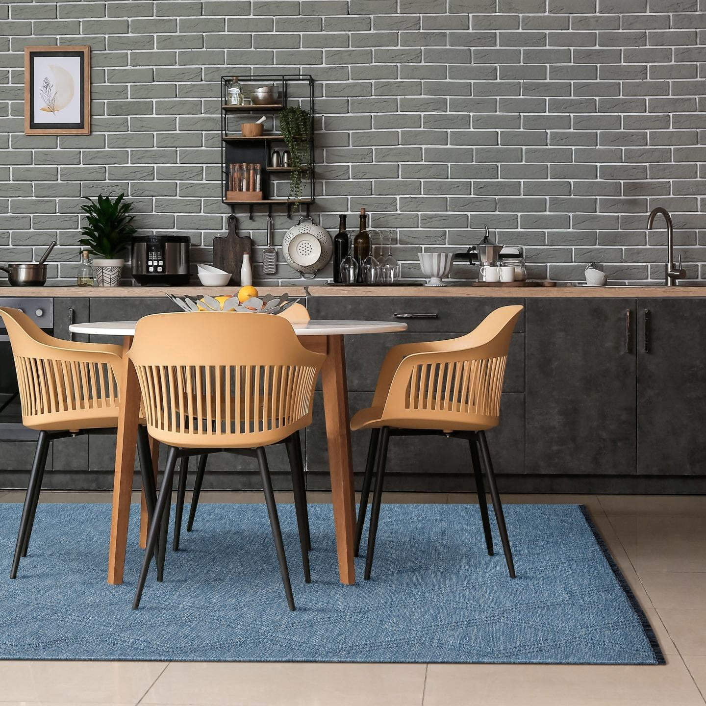 Luxe Weavers Modern Farmhouse Blue 8x10 Washable Area Rug, Anti-Slip Diamond Pattern Carpet