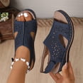 thumbnail image 6 of Women Hollow Out Breathable Sandals rthopedic Wedge Sandal Dressy Flat Open Toe Slingback Platform Espadrilles Sandals Casual Strappy Slip on Sandal Beach Anti-Slip Shoes, 6 of 9
