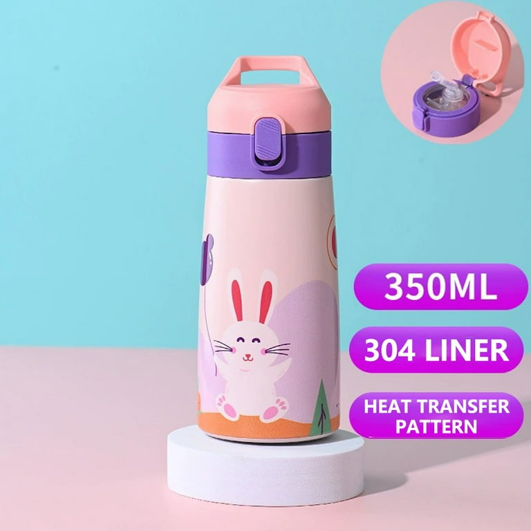 500ml Kids Thermos Mug With Straw Stainless Steel Cartoon Vacuum Flask With  Bag Children Cute Thermal