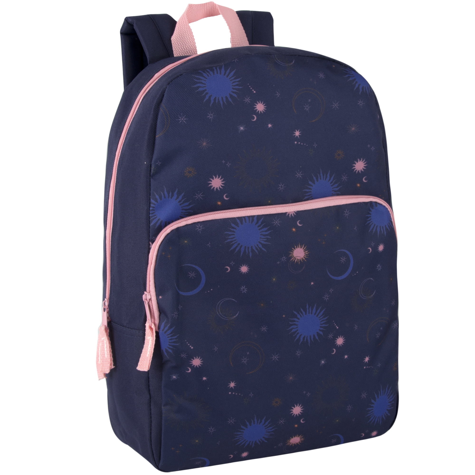 24 Pack of Bulk Wholesale 17 Inch Fun Printed Backpacks for Commute and Travel in Mixed Male & Female Whimsical Prints Pack