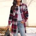 thumbnail image 2 of HongQid Womens Plaid Shacket Jacket Fall Spring Fashion Long Sleeve Button Up Flannel Shirt Clothing, 2 of 5