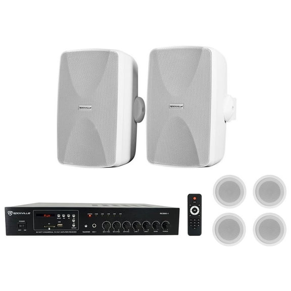 Rockville Commercial/Restaurant Amplifier Amp 2) White Wall 4) Ceiling Speakers