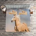 thumbnail image 2 of Ambesonne Horse Quilted Coverlet 3 Pcs, Palomino Sand Desert, Queen Size, Purple Grey Peach, 2 of 2